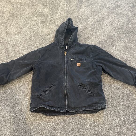 Carhartt Other - Y2K Distressed Carhartt J141 Black Men's Canvas Sherpa Lined Hooded Work Coat XL